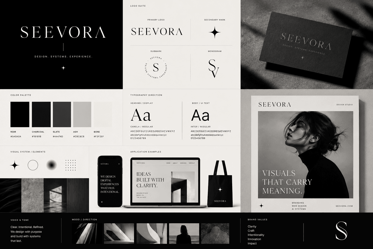 Seevora brand identity board texture detail