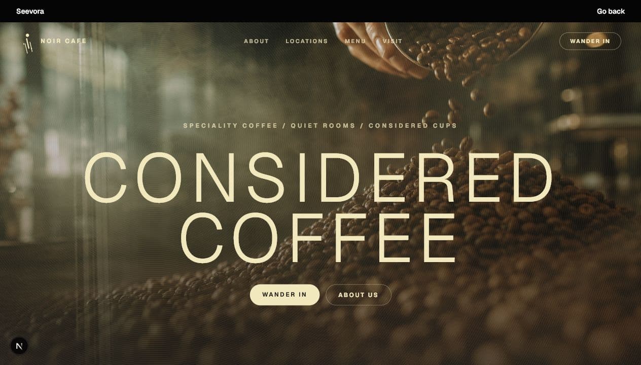 NOIR Cafe landing page concept preview